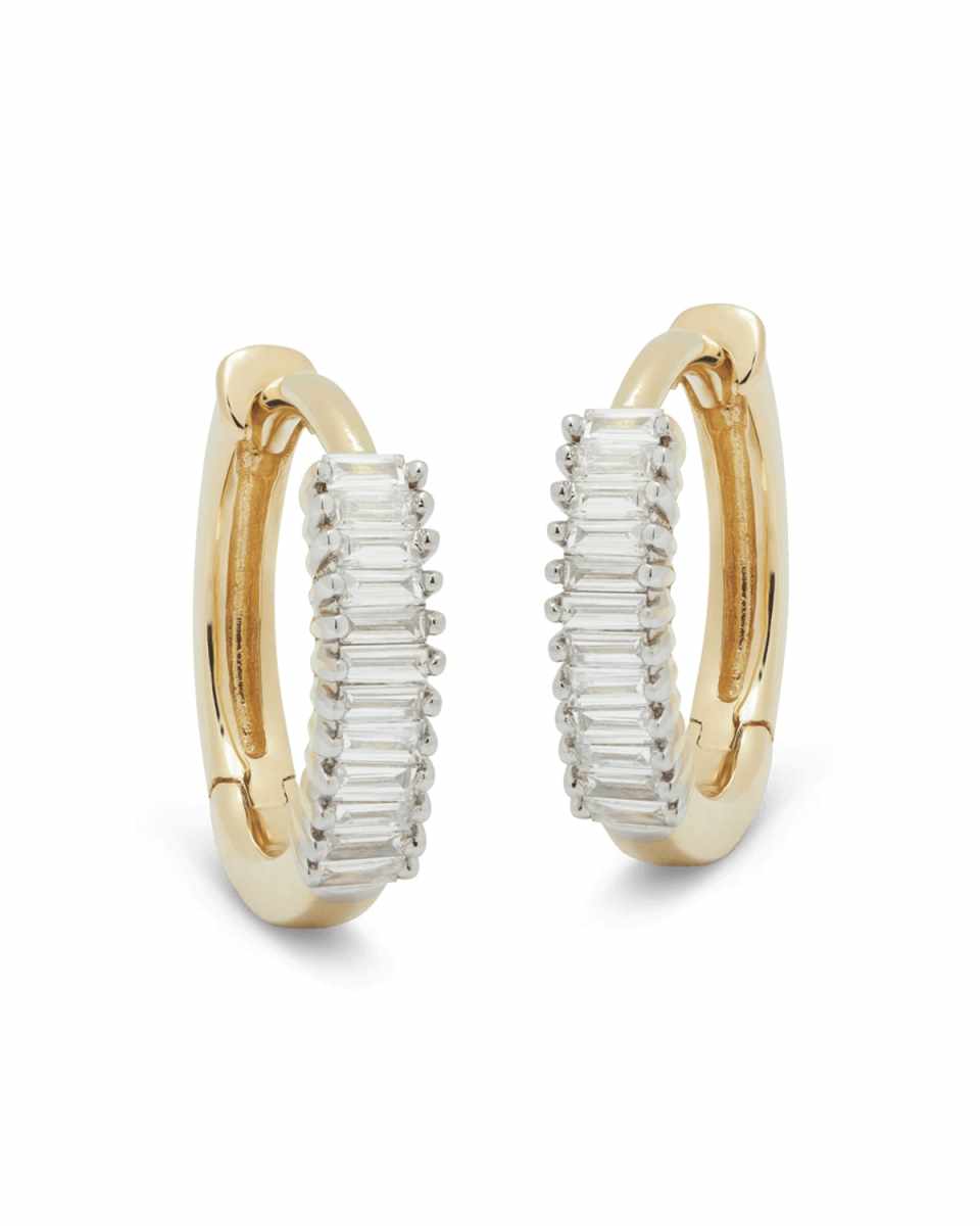 Up and Down Baguette Diamond Huggie Earrings